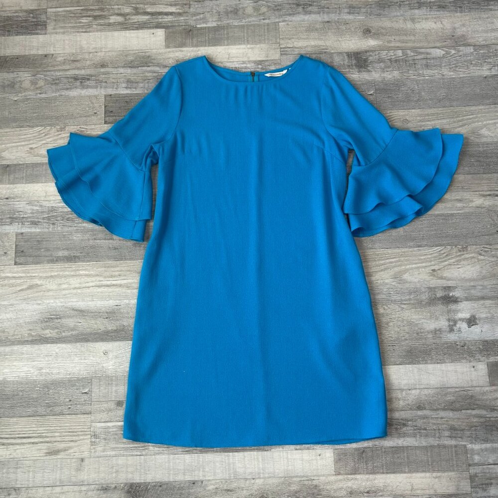 Soft Surroundings Blue Elbow Sleeve Ruffle Dress Size Medium B25